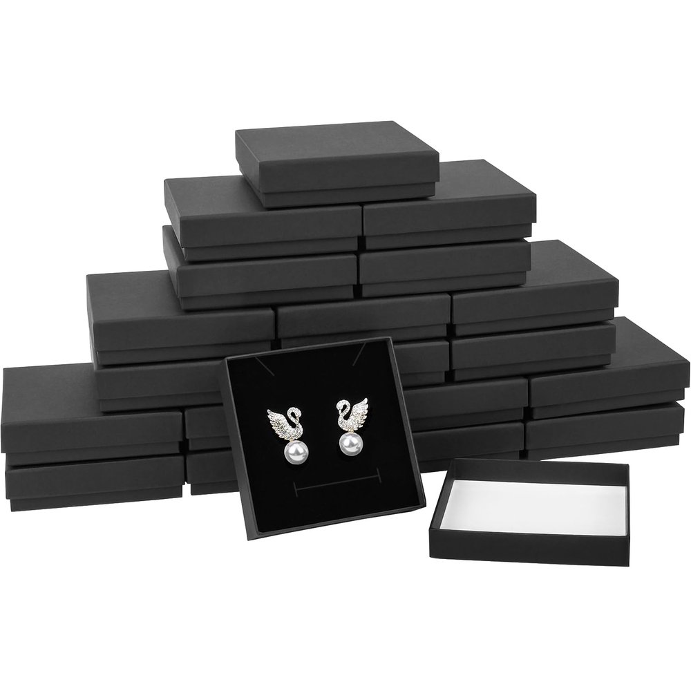 batifine Small Jewelry Boxes, 20 Pack 3.5x3.5x1 Inch Jewelry Gift Boxes, Velvet Sponge Cardboard Gift Boxes for Jewelry Earrings Necklaces Bracelets(Black)