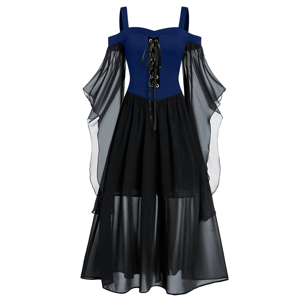 FRMUIC Women's Gothic Witch Dress Medieval Renaissance Costume Victorian Dress (Navy,XXL)