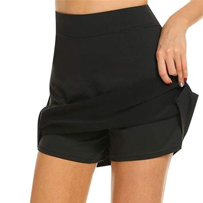 Women's Active Performance Skort High Waist Stretch Activewear Lightweight Skirt for Running Tennis Golf Sports (Large,Black)