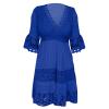 GOKKILRW Womens V Neck Lace Dresses Floral Embroidered Wedding Midi Dress High Waist Boho Bridesmaid Evening Party Dresses Blue view 2