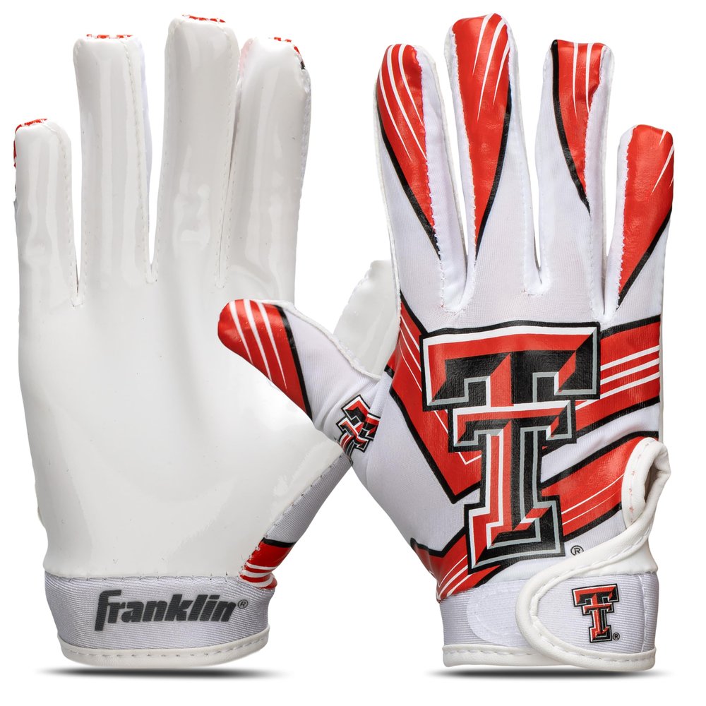 Franklin Sports Texas Tech Red Raiders Kids Football Receiver Gloves - Youth Official NCAA College Team Football Gloves - Silicone Palm - for Kids Ages 7-10 - Youth Small/Extra Small