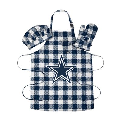FOCO Dallas Cowboys NFL Plaid Apron Chef Hat Oven Mitt 3 Piece Set
