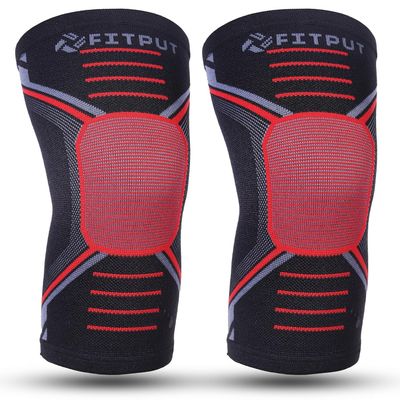 FITPUT Knee Support For Men Gym Squats Knee Caps For Women Knee Pain Relief Products Knee Brace Knee Guard/Knee Belt/Knee Pads/Knee Band For Women and Men (Red, X-Large)