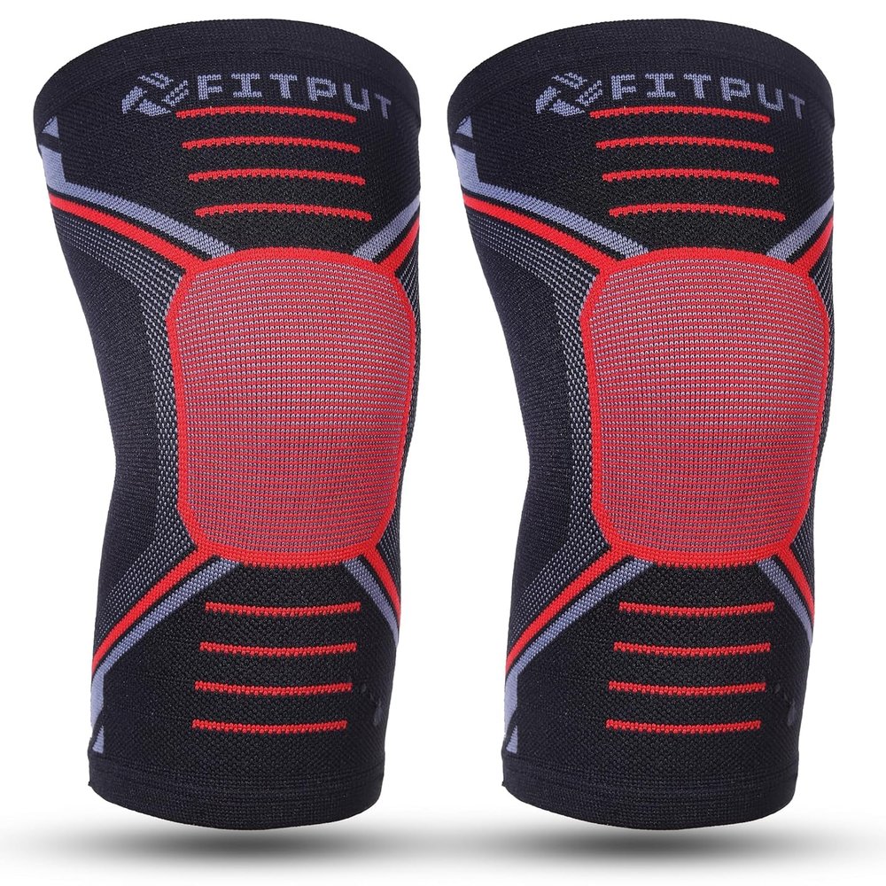 FITPUT Knee Support For Men Gym Squats Knee Caps For Women Knee Pain Relief Products Knee Brace Knee Guard/Knee Belt/Knee Pads/Knee Band For Women and Men (Red, X-Large)
