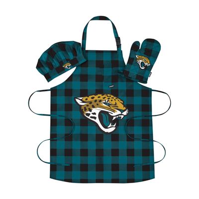 FOCO Jacksonville Jaguars NFL Plaid Apron Chef Hat Oven Mitt 3 Piece Set