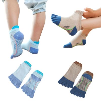 Pursuestar 2 Pairs Cotton Five Finger Toe Socks Athletic Running SPORTS Breathable Mesh Seperated Socks for Kids Girls Boys 3-12 Year