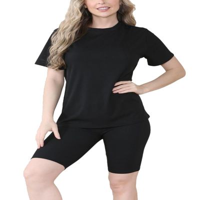 BIWTUP Ladies Ribbed Co-Ord Set Oversized T-Shirt Womens Cycling Shorts Active Wear Gym Tracksuit 2 Piece Outfits
