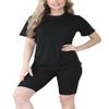 BIWTUP Ladies Ribbed Co-Ord Set Oversized T-Shirt Womens Cycling Shorts Active Wear Gym Tracksuit 2 Piece Outfits view 1
