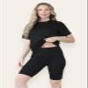 BIWTUP Ladies Ribbed Co-Ord Set Oversized T-Shirt Womens Cycling Shorts Active Wear Gym Tracksuit 2 Piece Outfits view 2