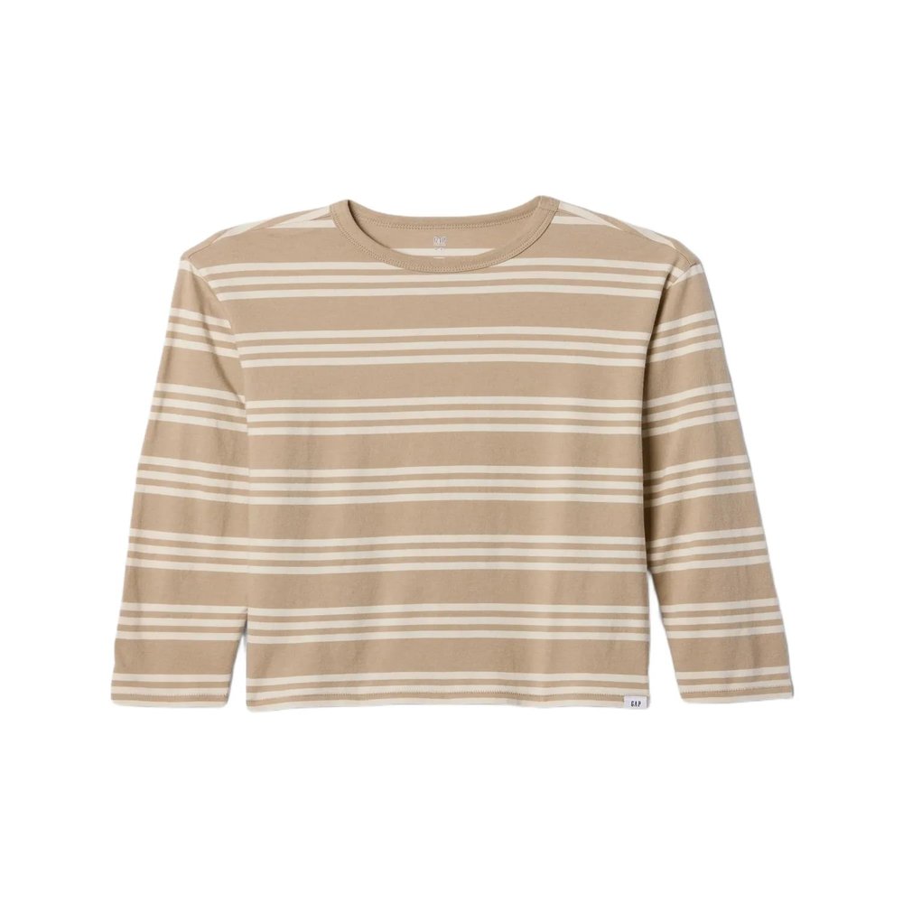 GAP Boys Long Sleeve Everyday Soft T-Shirt Khaki Stripe L REG