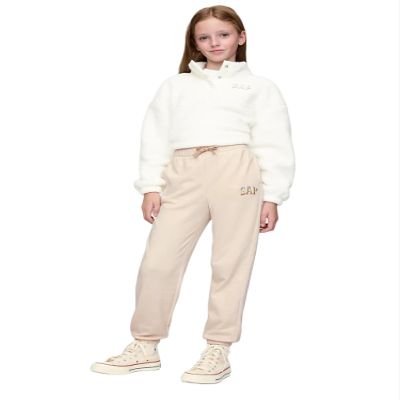 GAP Girls' Logo Pull-On Jogger Fleece Sweatpants, Oyster Shine, X-Small