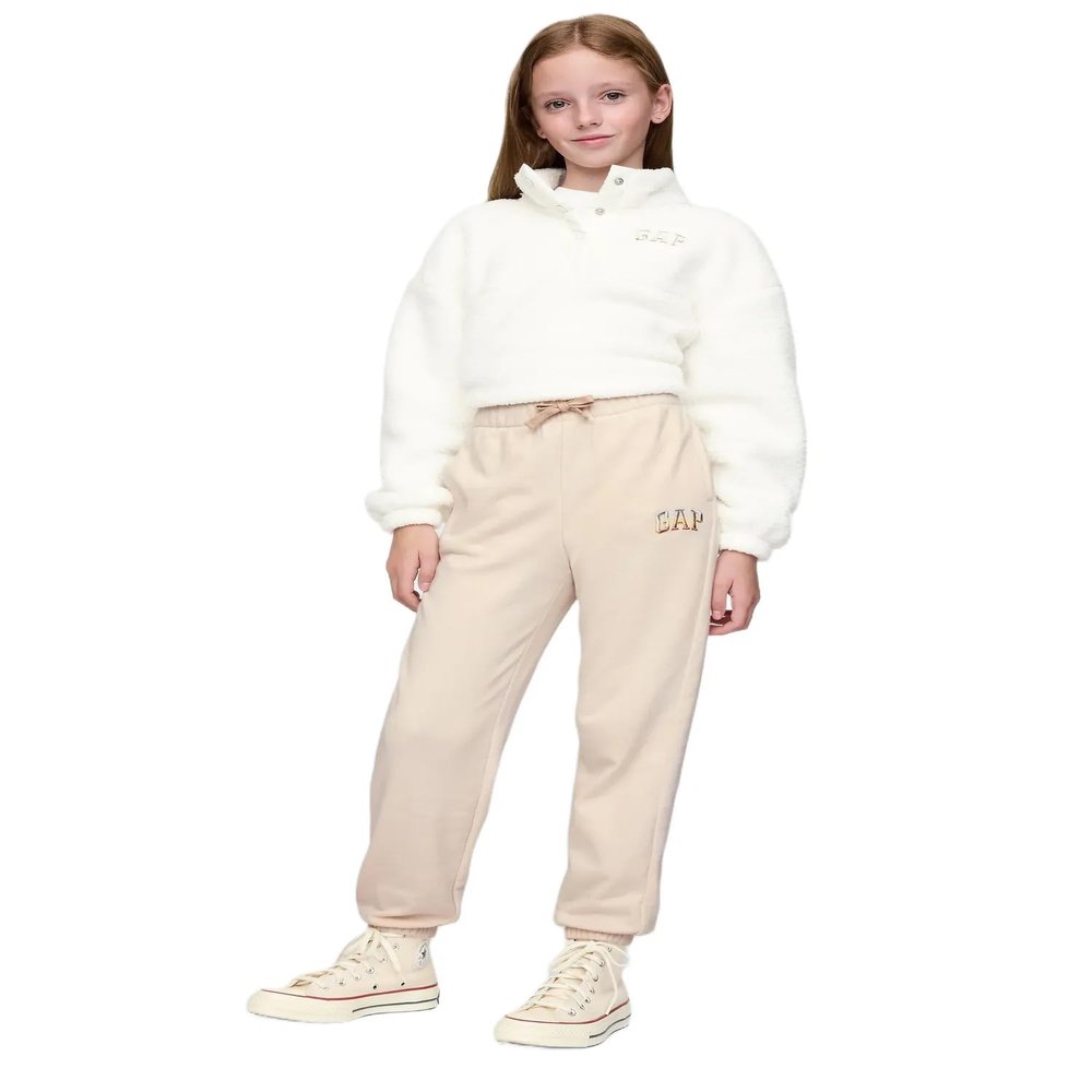 GAP Girls' Logo Pull-On Jogger Fleece Sweatpants, Oyster Shine, X-Small