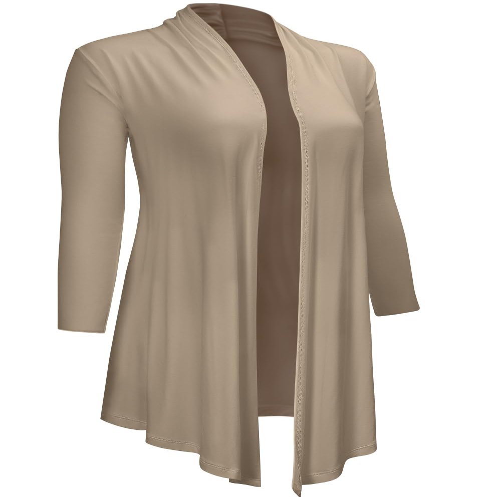 2310 Women's Draped Open Front Long Sleeve Lightweight Relaxed Classic Cardigan Sweater Taupe S