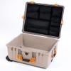 Pelican 1610 Case by ColorCase - Desert Tan - Large Sized Waterproof Case Mesh Lid Organizer - Yellow Handles & Latches view 1