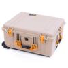 Pelican 1610 Case by ColorCase - Desert Tan - Large Sized Waterproof Case Mesh Lid Organizer - Yellow Handles & Latches view 2