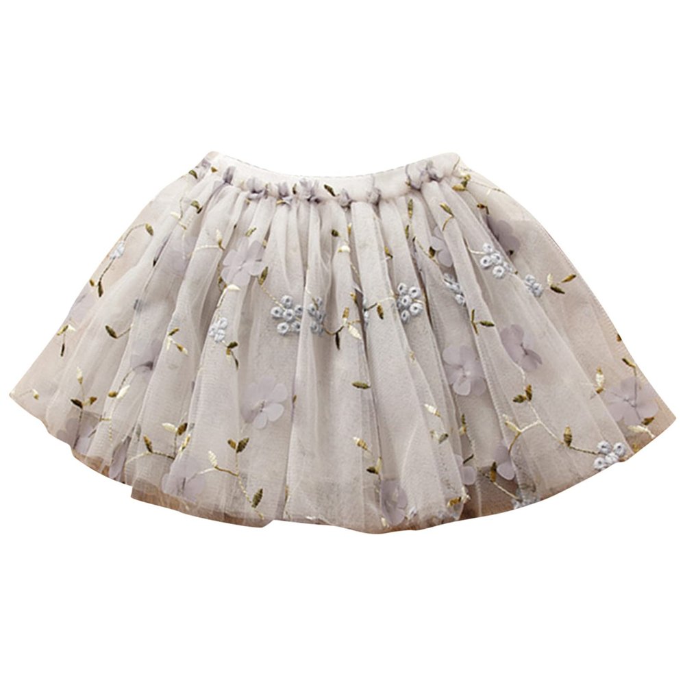 Birthday Dresses for Baby Girls Soft Tutu Skirt Toddler Party Girl Mesh Tutu Flower Embroidered (Grey, 12-18 Months)