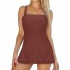 Generic Women's One Piece Swimdress Swimsuits for Women Tummy Control Bathing Suits A-Line Dress Athletic Plus Size Swimwear Coffee, Large view 1
