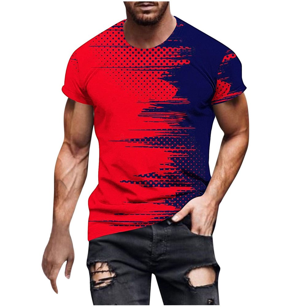 2024 Deals Shirts for Men Short Sleeve Casual Stylish Crewneck Shirts Big and Tall Print Graphic Tee Shirts Summer Pullover Today 2024 Men Red L