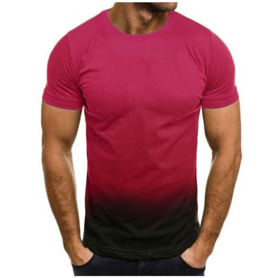 2024 Men Mens Shirts Summer Casual Short Sleeve Crewneck Shirt Vintage Gradient Color Gym Workout Tee Tops Loose Pullover Peime s2024 Men Hot Pink L