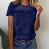 Shirts for Women Trendy Summer Velvet Top Short Sleeve T-Shirt Casual Crewneck Tunic Tee Blouse 2024 Fashion Clothes Dark Blue view 2