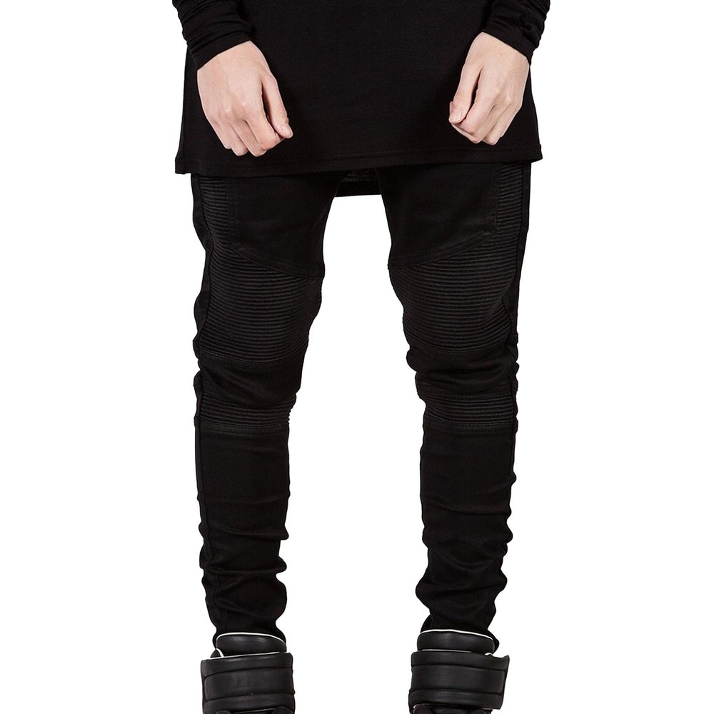 SWJGLITTR Men's Regular Fit Flex Jeans Biker Deco Washed Denim Pants Slim Fit Motorcycle Skinny Jean (Black,33)