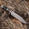 Damascus Bowie Knife, Buffalo Horn & Wood Handle Knife, Fixed Blade Knife, Hunting Knife, Leather Sheath, USA, Black view 2