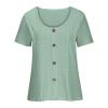 2024 Womens Shirts Trendy Summer Scoop Neck Lace Crochet Eyelet Tops Short Sleeve Casual Button Blouses Plus Size Tee Green view 4