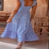 Recious Womens Sexy Sleeveless Square Neck Ruched Printed A-line Party Clubwear Beach Dress Blue view 2
