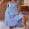 Recious Womens Sexy Sleeveless Square Neck Ruched Printed A-line Party Clubwear Beach Dress Blue view 3