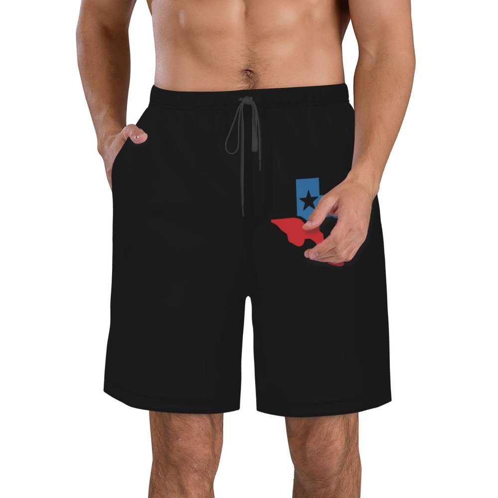 ETSDJ Texas Flag Longhorn Logo Swim Trunks Men Quick Dry Board Shorts Summer Beach 9"" Board Shorts White, X-Large