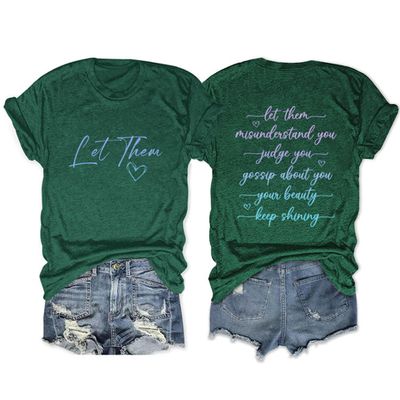 Let Them Misunderstand You Judge You Shirt for Women Inspirational T-Shirts Short Sleeve Graphic Tees Crewneck Tops Vintage Green