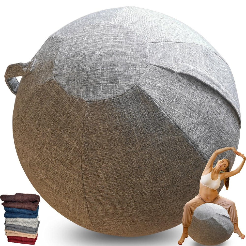 WTZHHK Protective Cover for Exercise Ball 55cm 65cm, Ball Chair Covers, Foldable Seat Balls Fabric Cover Lightweight Yoga Ball Cover Sitting Ball Covers with Handle Puncture Dust Cover(Gray,55CM)