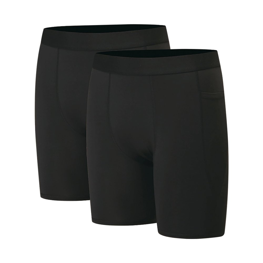 Runceptual Youth Boys' Compression Shorts - Performance Spandex Athletic Underwear for Basketball with Side Pocket (US, Alpha, X-Small, Regular, 2 Pack:BlackBlack)