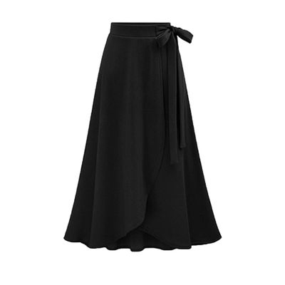 Women's Wrap Side Tie High Rise Split Skirt Solid Maxi Skirt Boho Long Dresses Ruffle Hem Skirt with Slit (XX-Large,Black)