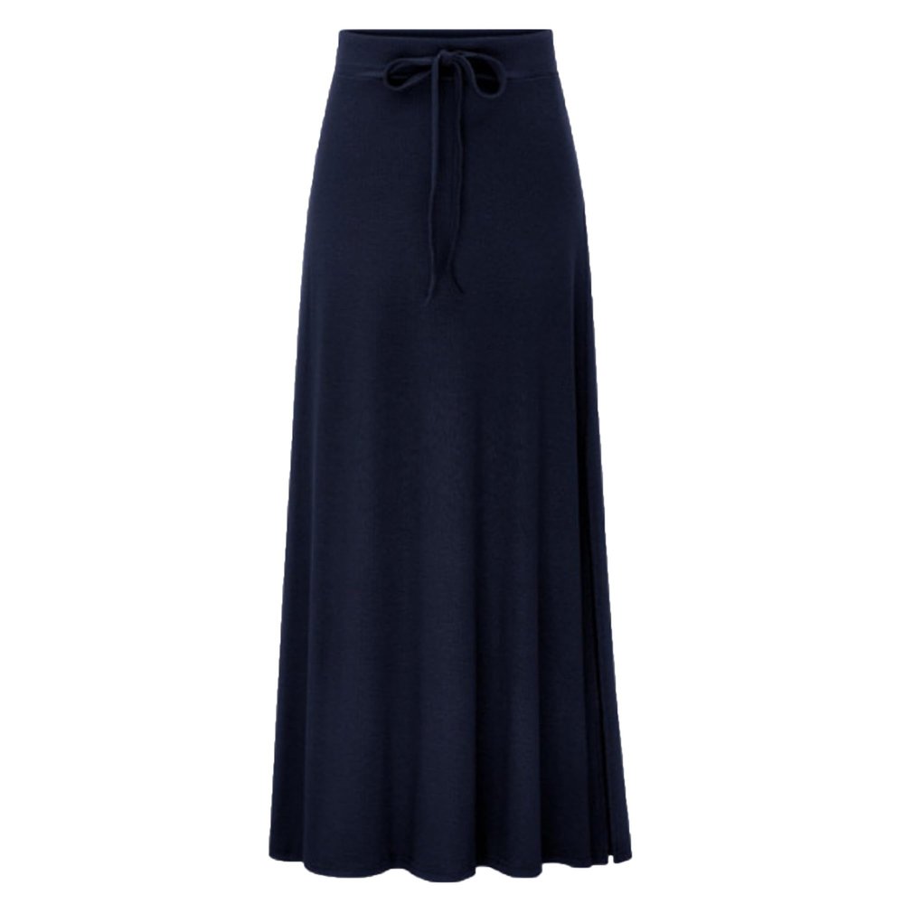Generic Women'S Stylish Comfy Fold-Over Flare Maxi Skirt Beach Long Maxi Skirt Ruched Split High Waist Bodycon Skirt (Large,Dark Blue)