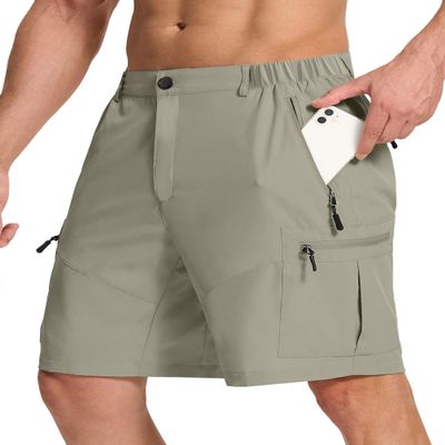 SERAMY Mens Hiking Cargo Shorts with 6 Zipper Pockets 9" Quick-Dry Lightweight Short for Golf Casual Fishing Outdoor Work Grey Sage 2XL