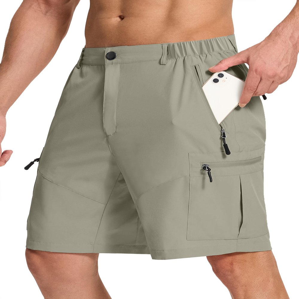 SERAMY Mens Hiking Cargo Shorts with 6 Zipper Pockets 9" Quick-Dry Lightweight Short for Golf Casual Fishing Outdoor Work Grey Sage 2XL