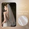 YAEISM Pearl Edge Wedding Veil Sequin Beaded Trim Bridal Veils Elegant Crystal Fingertip Length Bachelorette Party Veil 1 Tier Ivory Tulle Glitter Veils for Brides view 2
