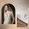 YAEISM Pearl Edge Wedding Veil Sequin Beaded Trim Bridal Veils Elegant Crystal Fingertip Length Bachelorette Party Veil 1 Tier Ivory Tulle Glitter Veils for Brides view 4
