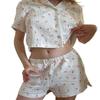 codcm Women's Cute Pajama Set Floral Print Short Sleeve Shirt and Shorts Summer Pj Set(Print,Small) view 1