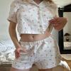 codcm Women's Cute Pajama Set Floral Print Short Sleeve Shirt and Shorts Summer Pj Set(Print,Small) view 2