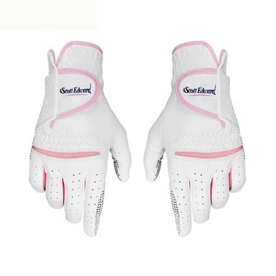Scott Edward 1 Pair Leather Women's Golf Gloves Both Hand or 2 Pack Left Right Hand, Ladies Sports Gloves, Non-Slip Wear-Resistant Gloves, Breathable, Soft, Enhanced Grip and Comfort (Pink, 19-M)