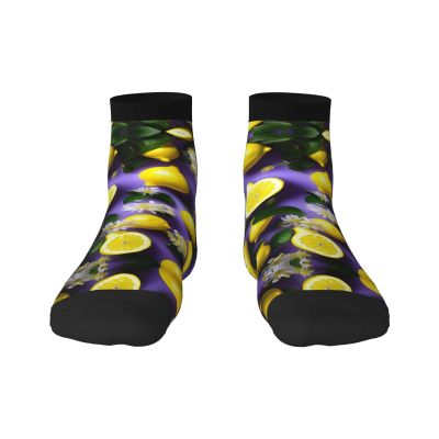 Lemon And Flowers Print Women'S Straight-Leg Socks For Sports Casual Wear,High-Performance Running Socks