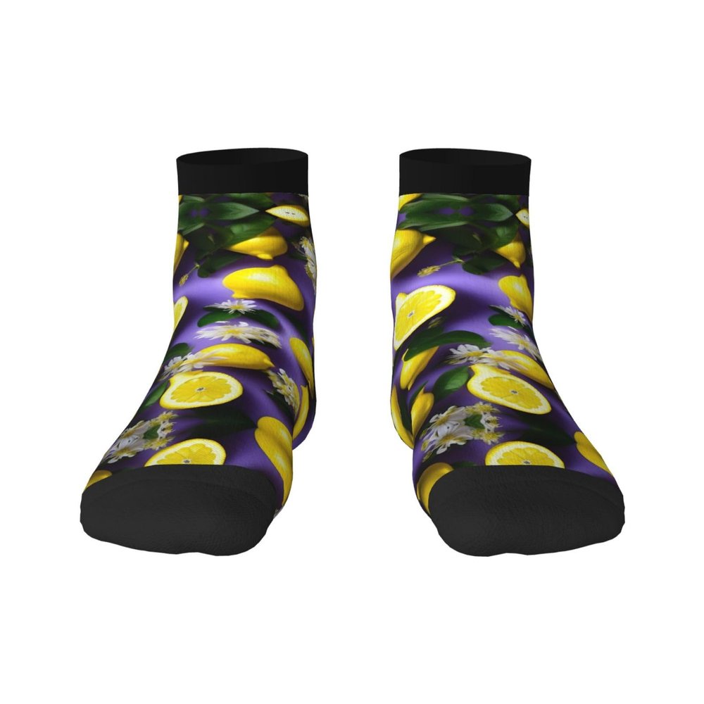 Lemon And Flowers Print Women'S Straight-Leg Socks For Sports Casual Wear,High-Performance Running Socks
