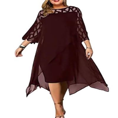 Akivide Womens 3/4 Sleeve Plus Size Midi Dresses Round Neck Wrap Pencil Dress Formal Evening Wedding Party Midi Dress