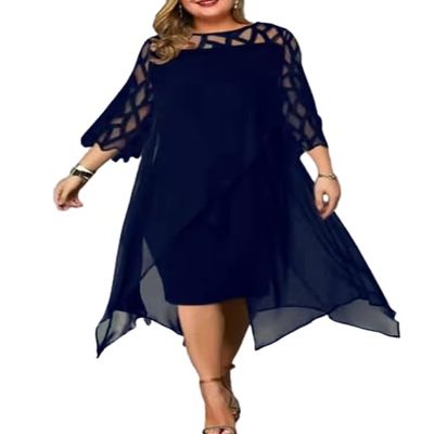 Akivide Womens Round Neck Plus Size Dresses 3/4 Sleeve Wrap Pencil Dress Formal Evening Wedding Party Midi Dress