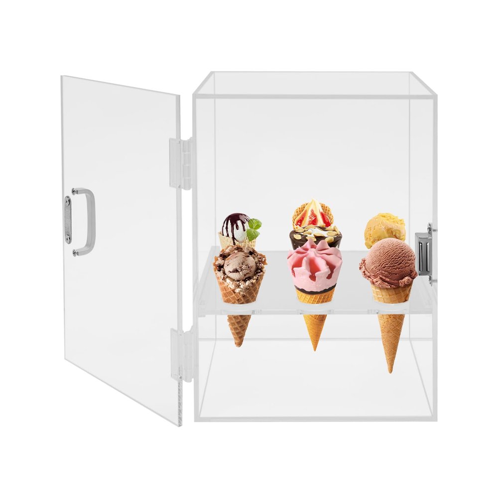 9 Holes Ice Cream Cone Cabinet, Transparent Waffle Hand Roll Sushi Display Box Acrylic Ice Cream Cone Holder Stand w/Handle for Dessert Shop Picnics Birthday Parties
