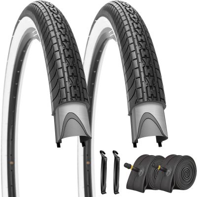 SIMEIQI 26x2.35 Inch Beach Cruiser Bike Tire Black White Wall or Brown Cream Wall Folding Replacement Bicycle Tire for Hybrid City Commuter Trail (Black White 2 Tires 2 Tubes 2 Levers, 26x2.35)