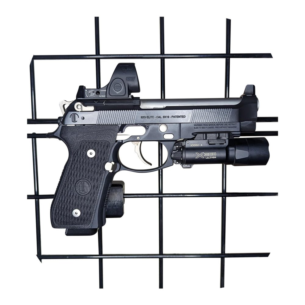 Hammy3DPrints Mount for Beretta M9 / 92 - Gridwall | Pistol Holder Handgun Storage Rack (Facing Left)