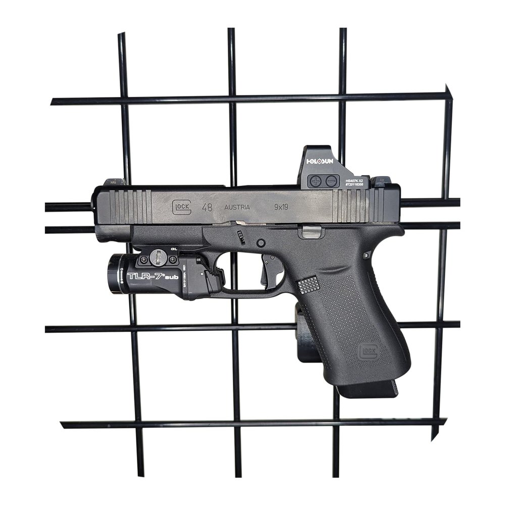 Hammy3DPrints Mount for Glock 43X / 48 - Gridwall | Pistol Holder Handgun Storage Rack (Facing Right)